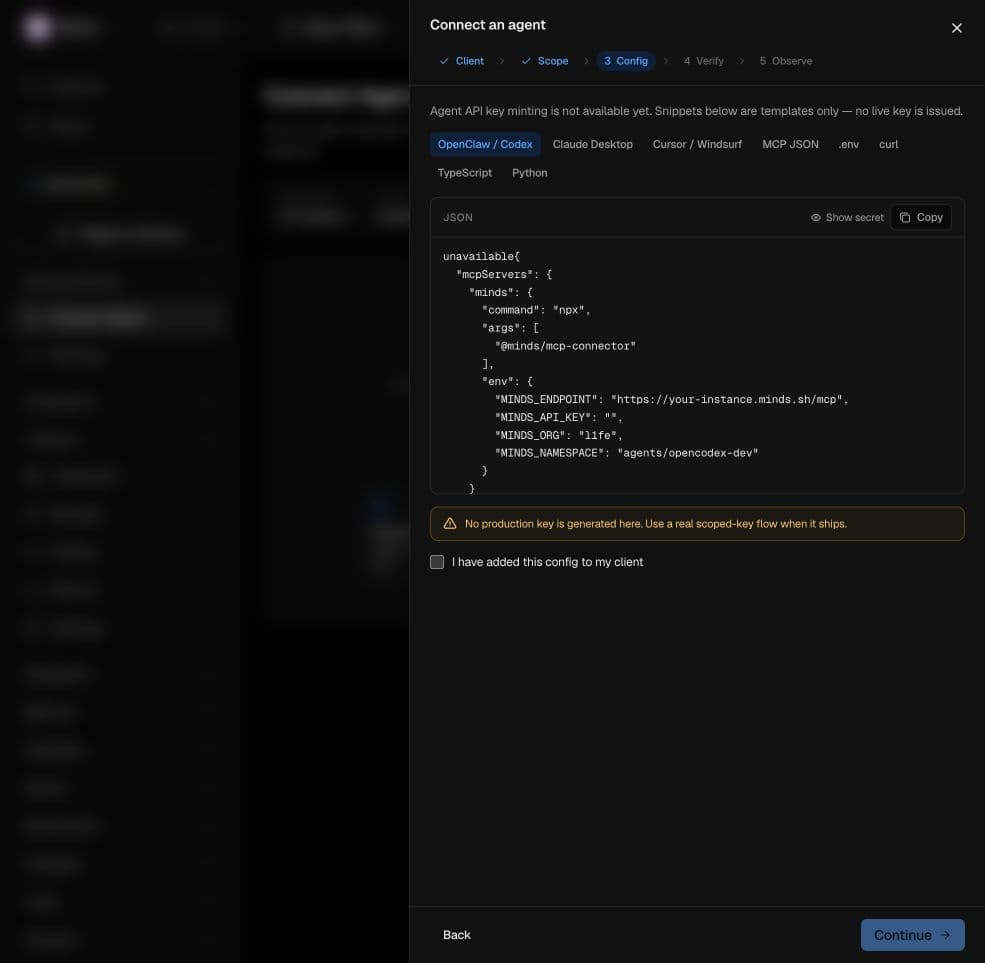 The repaired configuration step identifying templates and unavailable key minting